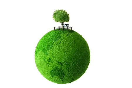Calf standing on green earthの写真素材