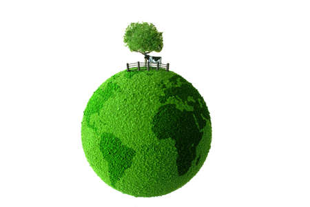Calf standing on green earthの写真素材
