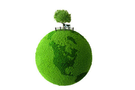 Calf standing on green earthの写真素材