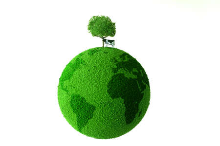 Calf standing on green earthの写真素材