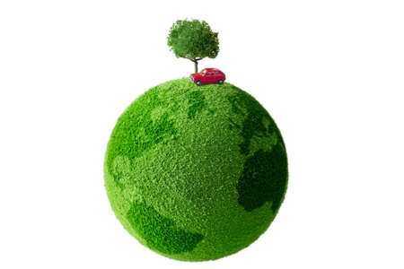 Red car on green planetの写真素材
