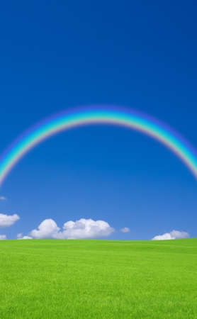 Green grass and rainbowの写真素材