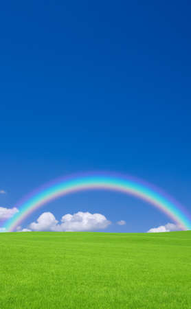Green grass and rainbowの写真素材