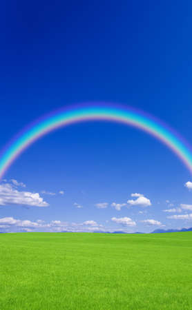 Green grass and rainbowの写真素材