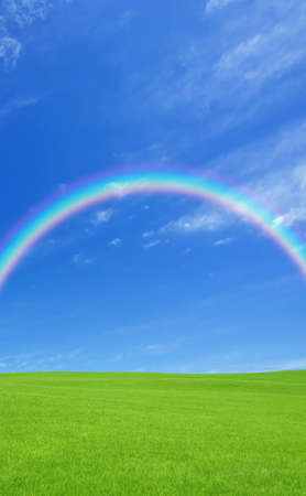 Green grass and rainbowの写真素材