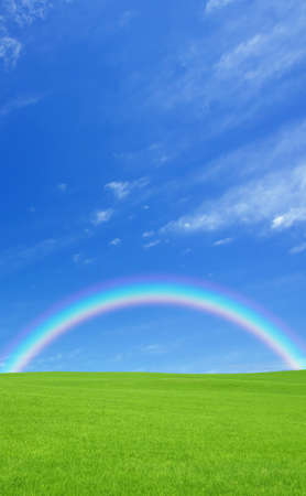 Green grass and rainbowの写真素材