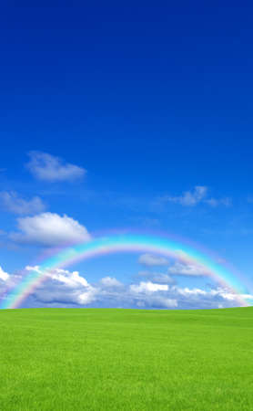 Green grass and rainbowの写真素材