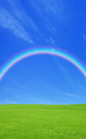 Green grass and rainbowの写真素材