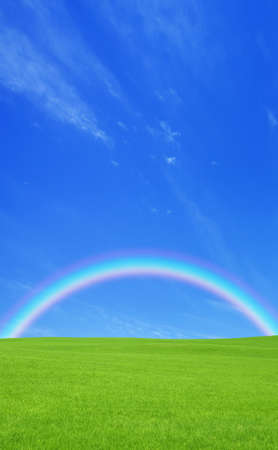 Green grass and rainbowの写真素材