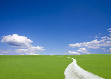 White road to hillの写真素材