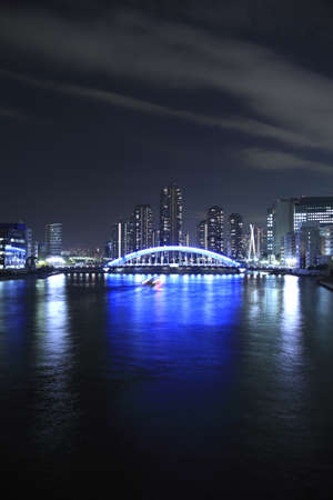 Eidai Bridge and Sumida River in Tokyo, Japan の写真素材