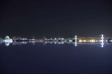 Tokyo Bay reflection nightの写真素材
