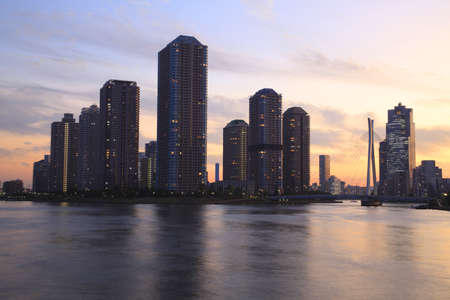 Modern Tokyo buildings in dusk.の写真素材