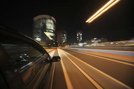 Night drive with car in motion.の写真素材