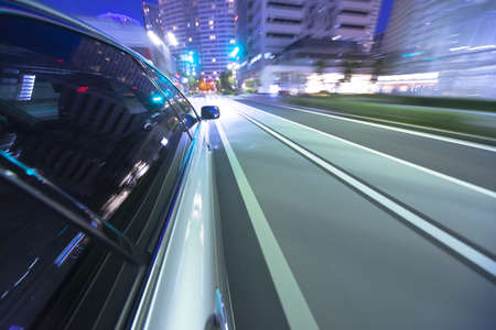 Driving in the night city.の写真素材