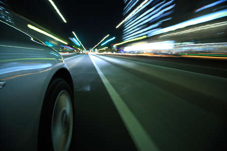 Driving in the night cityの写真素材