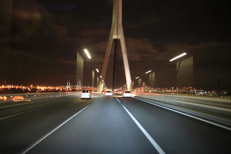 Driving on the night roadの写真素材