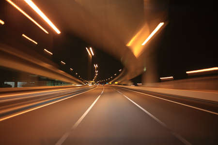 Driving on the night roadの写真素材