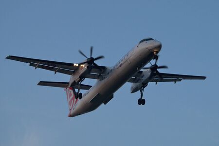 Warsaw, POLAND - December 22, 2016: Bomabardier Dash 8 Q400 of LOT Polish Airlines landing on Warsaw...