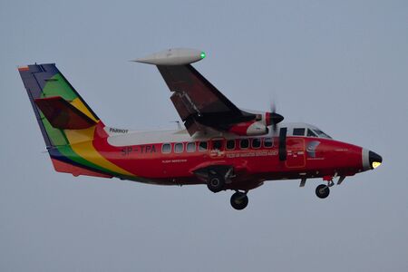Warsaw, POLAND - December 22, 2016: Let 410 Turbolet landing on Warsaw Chopin airport.