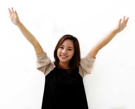 An ecstatic businesswomanの写真素材