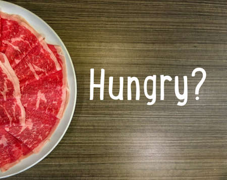 A plate of beef wagyu A5 with a place to put your own texts on the rightの素材