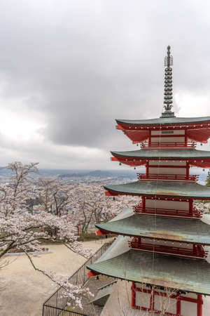 Landscape view from the top of Chureito Pagoda in Kawaguchi-ko, Fujiyoshida, Japanのeditorial素材