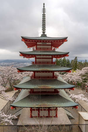 Landscape view from the top of Chureito Pagoda in Kawaguchi-ko, Fujiyoshida, Japanのeditorial素材
