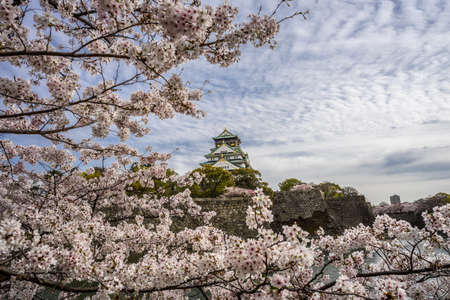 Osaka castle and a tourist boat in the city moatのeditorial素材