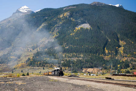 Steam train pulls into Silverton, Colorado