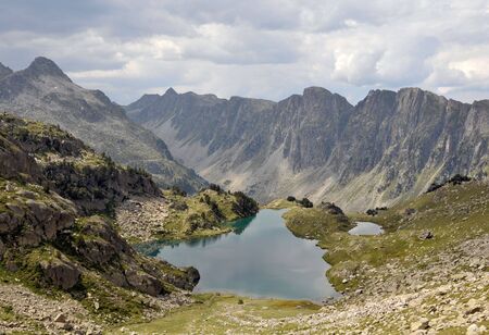 View of beautiful lake in Pyrenees mountainsの写真素材