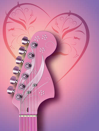 Computer illustration of pink guitar headstock, with background design.の写真素材