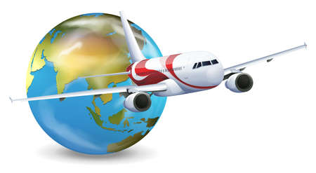 Illustration of travel concept - Earth and airplaneのイラスト素材