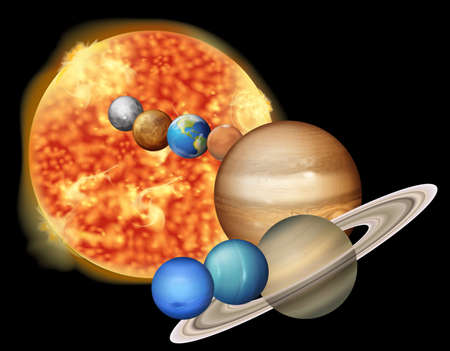 Illustration showing the sun and planets