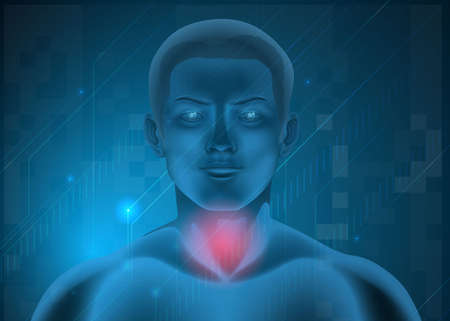 Illustration of a man experiencing pain at the throatのイラスト素材