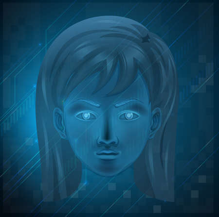 Illustration showing a female face on a blue backgroundのイラスト素材