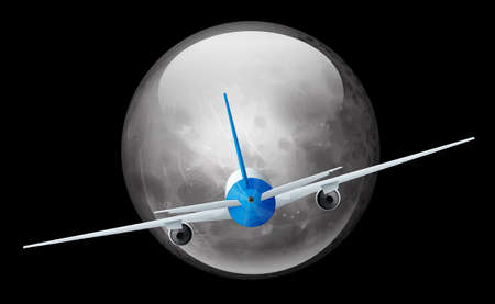 Illustration of the moon and airplaneのイラスト素材