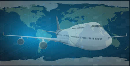 Illustration of a travel concept- Earth and Airplaneのイラスト素材