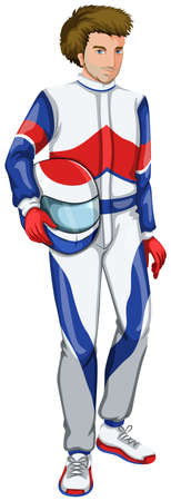 Illustration of a male driver holding a safety helmet on a white backgroundのイラスト素材