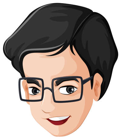 Illustration of a head of a happy man with an eyeglass on a white backgroundのイラスト素材