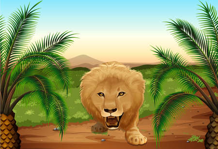 Illustration of a lion at the jungleのイラスト素材
