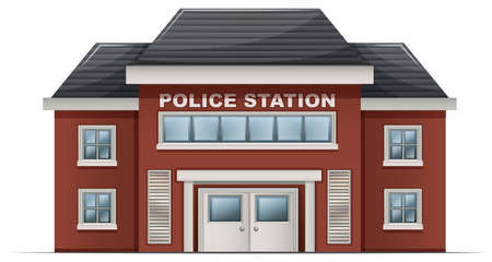 Illustration of a police station building on a white backgroundのイラスト素材