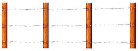 Illustration of a wooden fence with barbwires on a white backgroundのイラスト素材