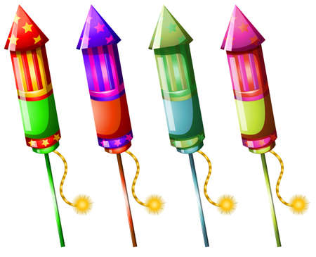 Illustration of the colorful firecrackers on a white backgroundのイラスト素材