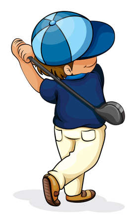 Illustration of an Asian boy playing golf on a white backgroundのイラスト素材