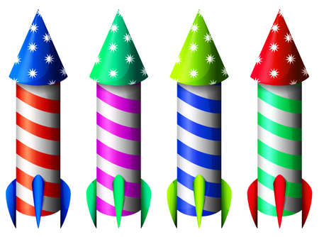 Illustration of the colorful rockets on a white backgroundのイラスト素材