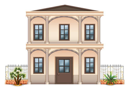 Illustration of a two-story single detached building on a white backgroundのイラスト素材