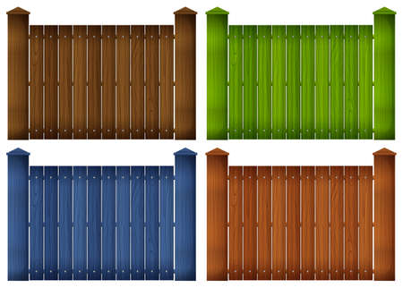 Illustration of the four colorful wooden fences on a white backgroundのイラスト素材