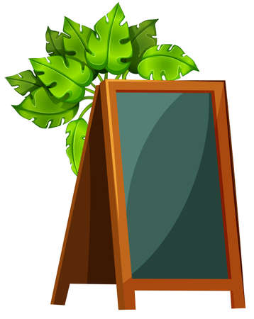 Illustration of an empty menu board with plants on a white backgroundのイラスト素材