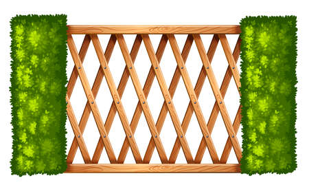 Illustration of a fence with plants on a white backgroundのイラスト素材